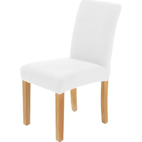Lot de 4 housses de chaise extensibles – Blanc – Amovibles et lavables (1/5)