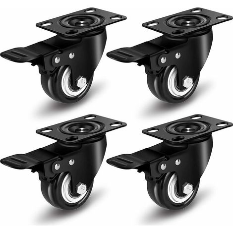 Lot de 4 roulettes pivotantes 2"/50 mm, roulettes pour meubles, roues avec frein, roulettes industrielles pour meubles, roulette robuste 420 kg (noir) (1/5)