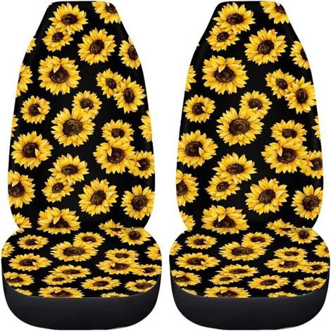 Lot de 2 housses de siège avant de voiture - Motif abstrait - Tournesol noir - Ajustement universel (1/5)
