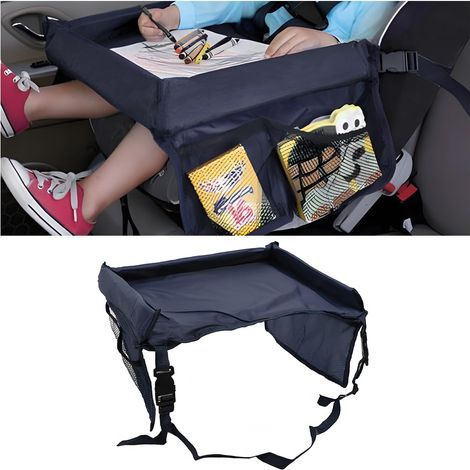 Bureau Lap Pour Siège Voiture, Plateau Siège Voitures Pour Enfants, Plateau De Voyage Enfant Voitures Avec Grande Espace Sac Rangement Accessoires Voiture De Voyage Polyvalent(Bleu Marine) (1/5)
