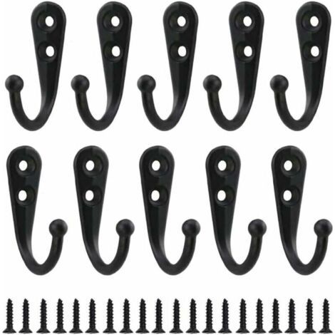 10pcs Rétro Crochet de Manteau Métal Noir Patère Murale à Visser Individuelle Patère Porte Manteau Vintage Murale pour Peignoir Maison Etagères Tiroirs Casiers Salle de Bain avec 20 Vis (1/4)