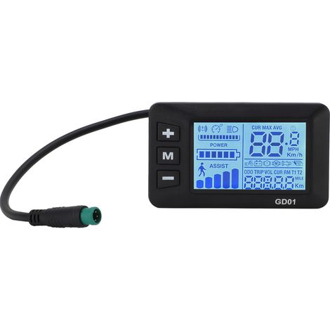 Compteur électrique affichage LCD, connecteur 5 broches étanche, panneau commande lecture facile pour guidon vélo et scooter (1/5)