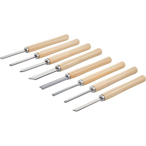 Jeu de 8 outils de tournage à bois, lames en acier au carbone, comprend 2 biseaux, 1 pointe, 1 tronçonnage, 1 nez rond, 3 gouges, sac Oxford, idéal débutants et pros. (1/5)