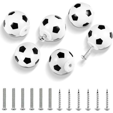 6 boutons et poignées pour enfants. boutons de tiroir de football. poignées de décoration de meubles. poignées de commode. bouton (1/5)