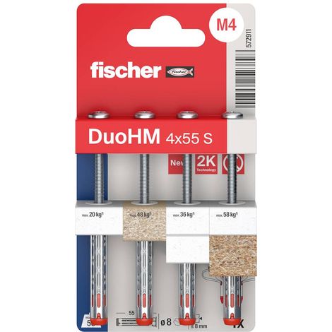 Ancorante Duohm 4x55 mm con vite a impronta Pozidriv in blister - Fissaggi Fischer