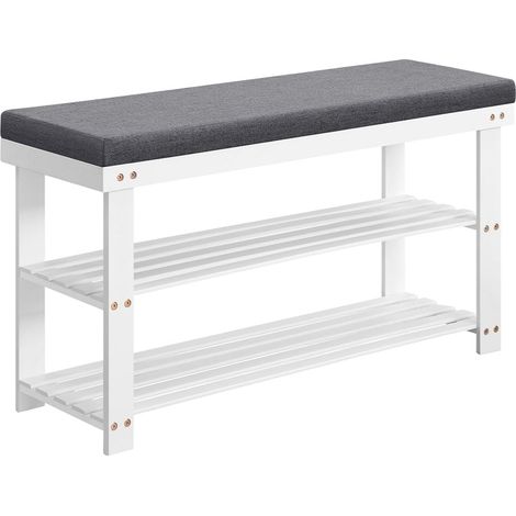 Banc de rangement à chaussures 29 x 90 x 49 cm en bambou porte-chaussures à 2 étagères organisateur stable pour couloir salon siège jusqu'à 136 kg blanc (1/5)