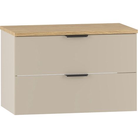 Meuble sous-vasque 80cm plan de toilette Astrid Cachemire et bois (1/5)
