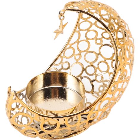 Bougeoir romantique en fer ajouré en forme de lune, idéal pour les mariages, Noël, la salle à manger ou une table basse (doré).