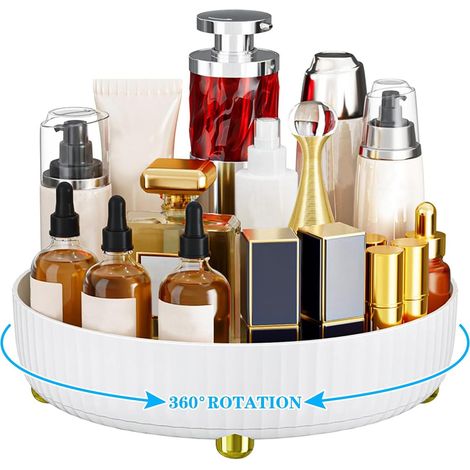 Boîte cosmétique rotative blanche 360°, rangement skincare, parfum, pour chambre, salle de bain ou coiffeuse. (1/5)