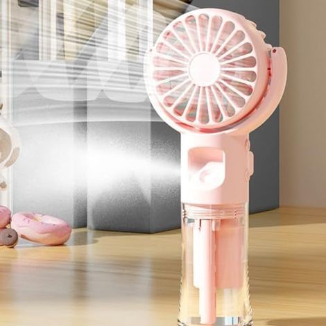 Tragbare wiederaufladbare Mini-Handventilator mit Wassernebel-Spray, 4 Geschwindigkeiten, USB- und batteriebetriebener Kühlnebel (Rosa) (1/5)