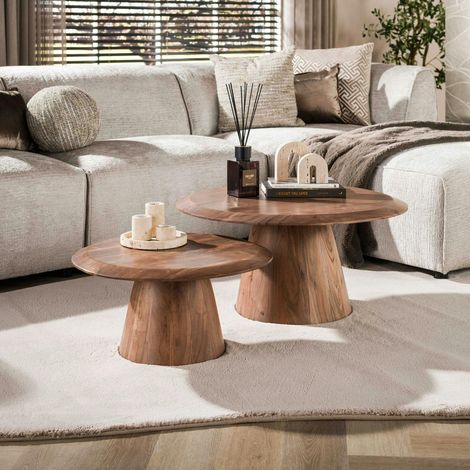 Table basse gigogne ronde bois foncé (lot de 2) NAKO (1/5)