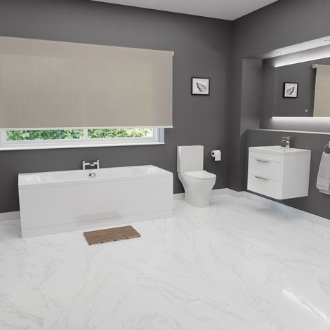 Cambridge Gloss White 600mm Vanity and 1700mm Straight Double Ended Bathroom Suite including Taps and Wastes (1/5)