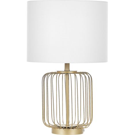 Lámpara de mesa de metal dorado pantalla de textil 58 cm varillas longitudinales cable con interruptor moderno Thouet