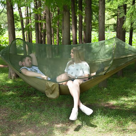Hamac de camping avec moustiquaire, hamac portable avec moustiquaire, hamac de balançoire extérieur pour 1 et 2 personnes, en nylon parachute, installation rapide, pour randonnée, voyage, cour (vert) (1/5)