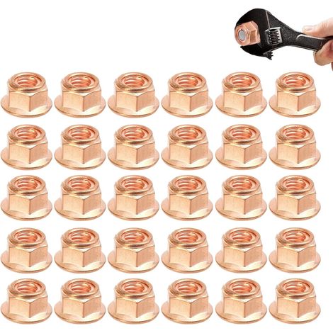 Ecrous de collecteur d’echappement M8 Lot de 30, ecrous hexagonaux autobloquants pour Goujons, Fixation de collecteur Auto Compatible Filetage M8 x 1,25 pour Entretien et Remplacement (1/5)