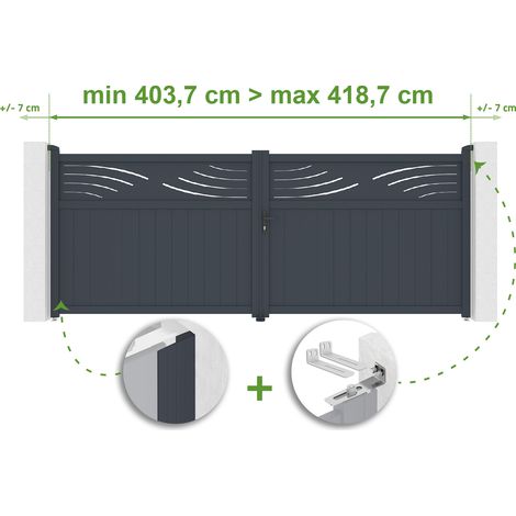 Portail battant ajustable en largeur HALTI 4m H.160cm Aluminium Gris Anthracite (1/4)