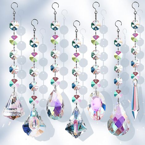 Attrape-soleil en cristal, lot de 7, à suspendre aux fenêtres. Perles en cristal coloré, prismes et cristaux, idéales pour lustres, jardin et décoration de sapin de Noël. (1/5)