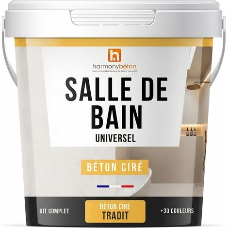 Kit complet béton ciré salle de bain – Finition satinée – Application sur murs et sols – Imperméable et durable – 2 m² – Harmony Beton (1/5)