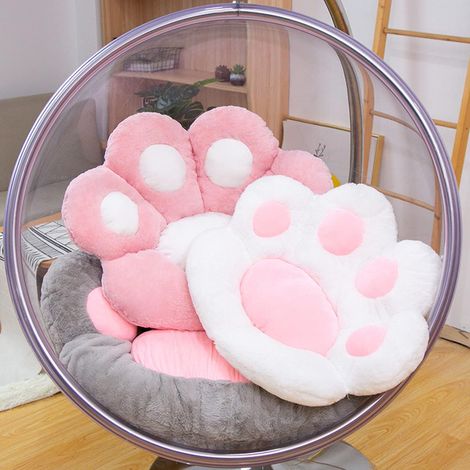Coussin De Chaise avec Dossier Siège, Coussin de bureau mignon et chaud, Coussin de Patte de Chat, coussin pour chaise chaude et douce, Coussin patte de chat,Coussin de siège Chaud Confortable(blanc)