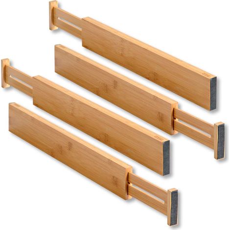 Kesper 1707413 Divisori per Cassetti, Confezione da 4, Lunghezza Regolabile da 44 A 56,3 Cm, Marrone (1/4)