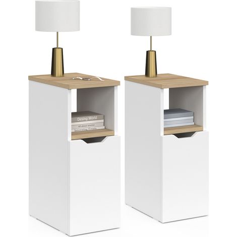 Set di 2 comodini a 1 anta ANOUK con nicchia bianca e legno (1/5)