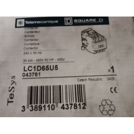 Schneider LC1D65U5 30kW , 240V Contacteur 3P, LC1D65, TELEMECANIQUE