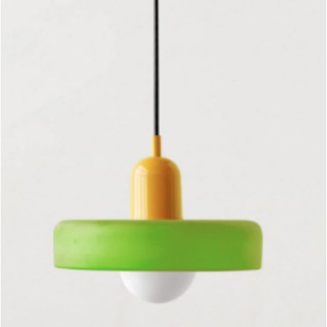 suspension de style Bauhaus aux accents médiévaux dotée d'un abat jour en vitrail. gazon + Base 25 cm Verre Vert Jaune (1/4)