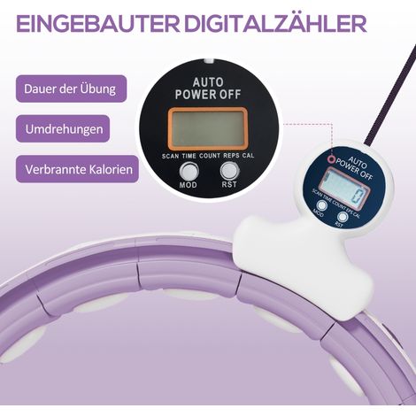 Hula Hoop Intelligent Adulte avec Boules lestées et Compteur, 16 Segments (76-113cm), Violet, Fitness et Perte de Poids (1/5)