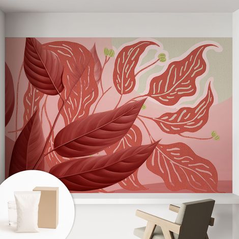 Papier peint intissé mural installation rapide du papier peint durable et résistante - Colle incluse gratuite Feuilles organiques 152x104 cm (1/5)