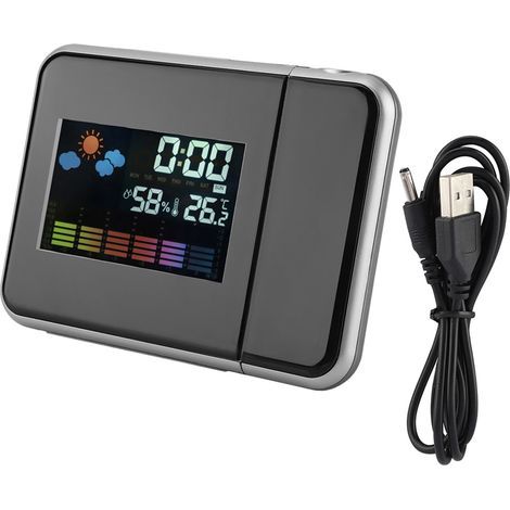 Projecteur de prévisions météo à LED numérique, calendrier, affichage de l'humidité, réveil (noir) (1/5)
