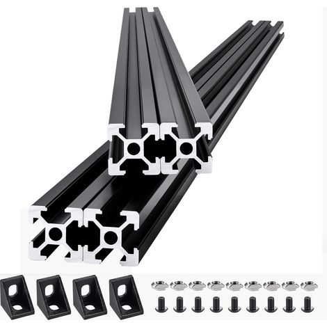 Profilé en aluminium 2020 anodisé noir, 4 pièces de 1200 mm, rail linéaire de haute résistance pour imprimante 3D, CNC et gravure laser.