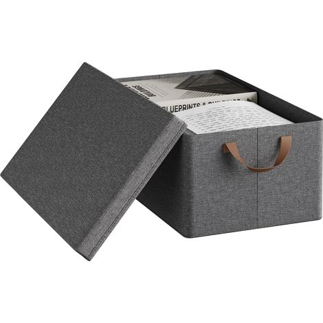 WOLTU Set of 1 27L Storage Boxes with Lids and Handles, Foldable Non-Woven Fabric Storage Bins Organizer for Bedroom Closet Office, Grey