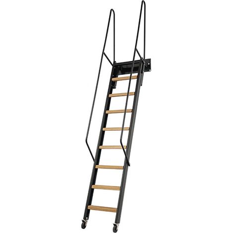 Scala retrattile acciaio nero - Altezza di accesso 3.05 a 2.90m - Larghezza 40cm - Gradini in legno - SOPALCO/N300/MB (1/5)