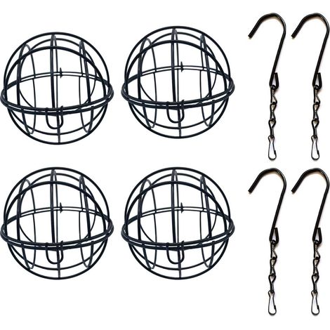 Mangeoire Pour Oiseaux - Métallique Ronde 7 Cm Diamètre - Extérieur Jardin Balcon Terrasse - Lot De 4 Avec Crochets S Et Chaînes