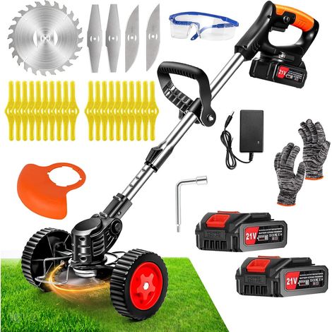 Debroussailleuse Electrique sans Fil 21V, Coupe Bordure sans Fil avec Batterie et 4 Types de Lames, Débroussailleuses Electrique Batterie pour la Coupe de Jardin, Pelouses et Terres Agricoles (1/5)