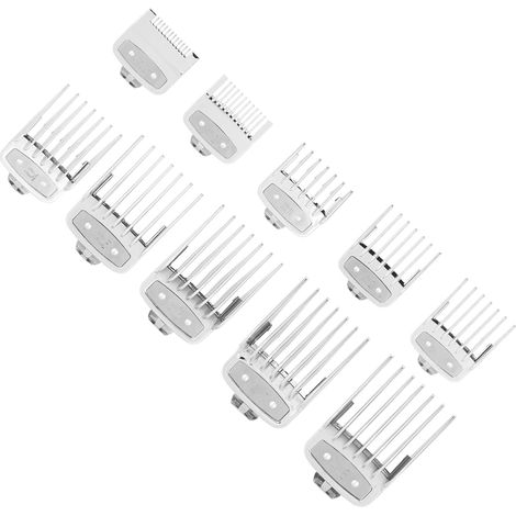 Lot de 10 peignes de positionnement pour tondeuse à cheveux, avec guide de coupe et butée, couleur argent. (1/5)