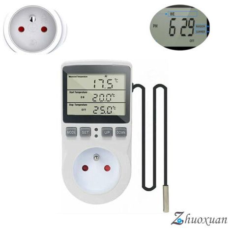 Prise Thermostat Relateur De Temperature Numerique 220v Chauffage Refroidissement Avec Sonde, Lcd Prise Contrôleur De Température Pour Frigo Incubateur Serre Ventilateur