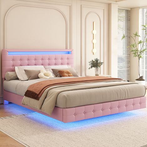 lit adulte lit 140x200 LED réglable PU rose OKMYHOME (1/5)