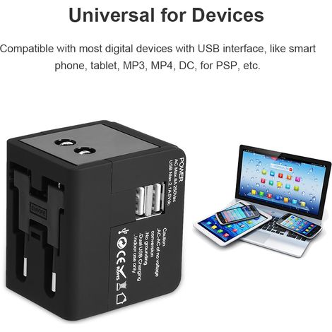 Adaptateur secteur universel tout-en-un à charge rapide avec 2 ports USB (1/5)