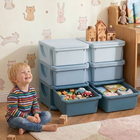 Boîte de rangement pour enfants, 3 tiroirs, bleue (1/5)