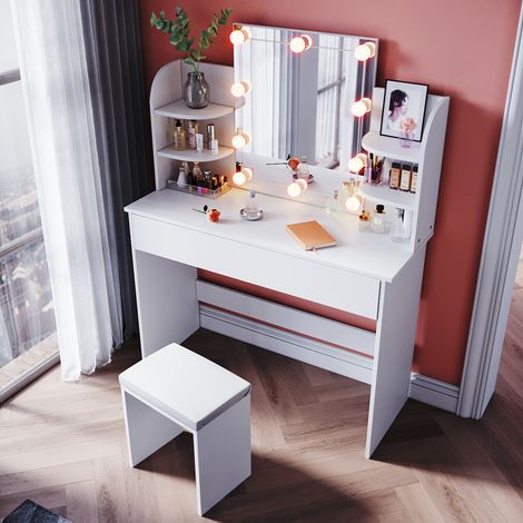 Sonni – Coiffeuse enfant avec miroir lumineux – Tiroir de rangement – Dimensions 108x40x140cm – Matériaux de qualité – Luminosité réglable (1/5)