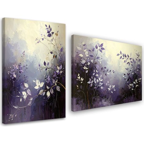 Tableaux sur toile lot  Abstraction violette feuilles plantes 2 x 20x30