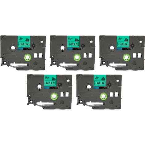 5 rouleaux ruban d'impression noir sur vert 12mm BZE731, adhésif fort et laminé, pour étiqueteuse Ptouch PTD210 PTH100 (1/5)