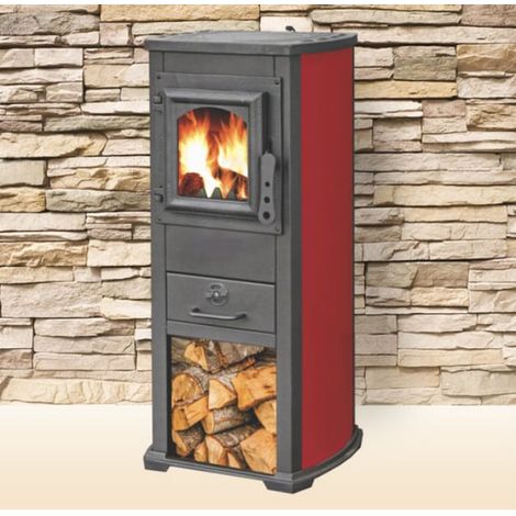 STUFA A LEGNA GHISA VETRO 7 KW CAMINO CON PORTALEGNA cm 39x48x89 ROSSA BRNA LUX 200 (1/3)