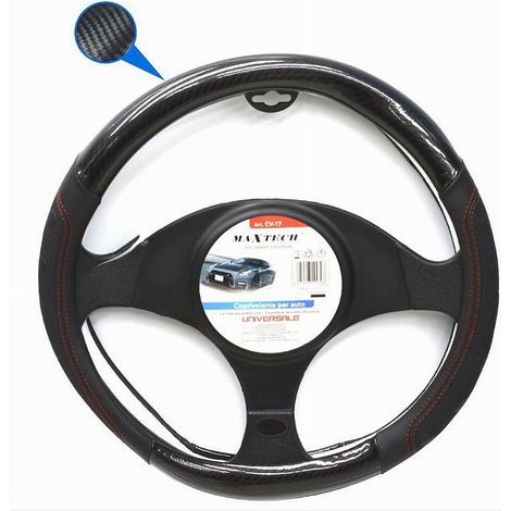 TRADE SHOP - Coprivolante Per Auto Fodera Antiscivolo Sterzo Universale 38cm Nero Rosso Cv-17 - (1/2)