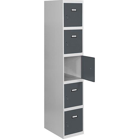 SimonRack Vestiaire Métallique 5 Porte, 1800x300x500 mm, Serrure à Clé et Aérations, Gris/Anthracite Simonlocker (1/4)