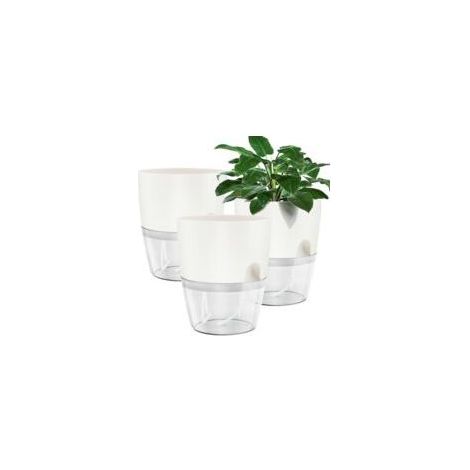 Pflanztöpfe aus Kunststoff, 3er-Set, 15,3 cm, selbstbewässernd, mit Baumwollseil und großem Wasserreservoir für drinnen und draußen, Garten – Weiß (1/5)