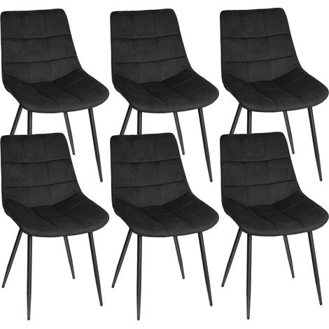 Lot de 6 Chaises de salle à manger, Siège moderne chaise à carreaux, rembourrées, avec pieds en fer, surface en velours lisse-charge 120 kg-noir (1/5)