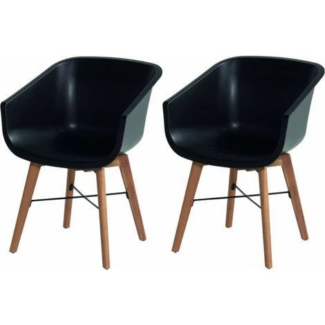 CHALET & JARDIN Lot de 2 chaises Amalia Eucalyptus en résine - pieds en bois - Noir (1/5)