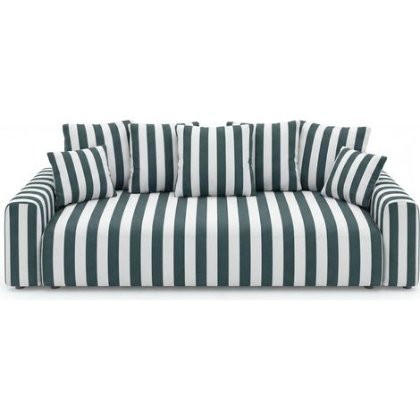 OLI - Canapé droit convertible tissu rayé Vert (1/5)